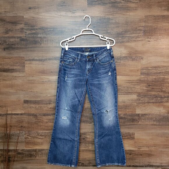 Silver Jeans Size 28 Aiko Bootcut Low Rise Ripped Medium Light Wash Western - Picture 2 of 11